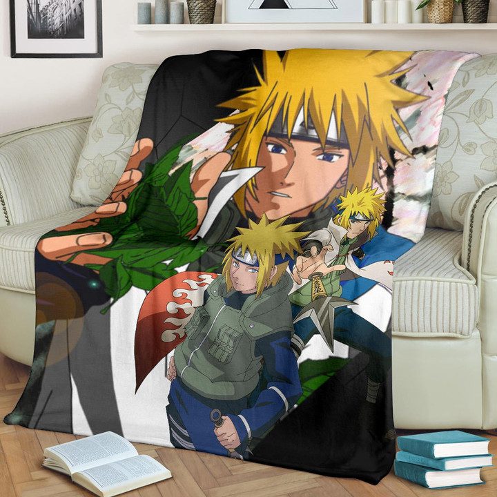 Naruto Anime Minato Konoha Hokage Kunai Fighting Fleece Blanket Let