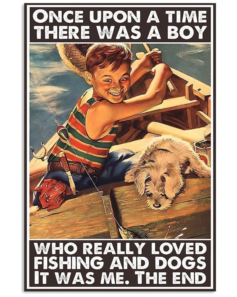 A Boy Who Really Loved Fishing And Dogs Vertical Poster Canvas Wall Decor Visual Art 1