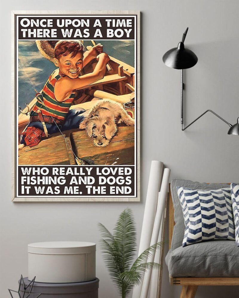 A Boy Who Really Loved Fishing And Dogs Vertical Poster Canvas - Wall Decor Visual Art