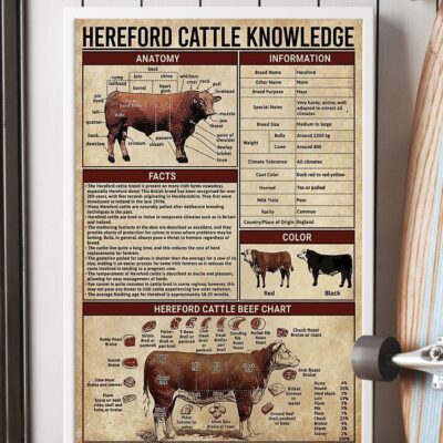 Cow Hereford Cattle Knowledge Vertical Poster Canvas Wall Decor Visual Art 3
