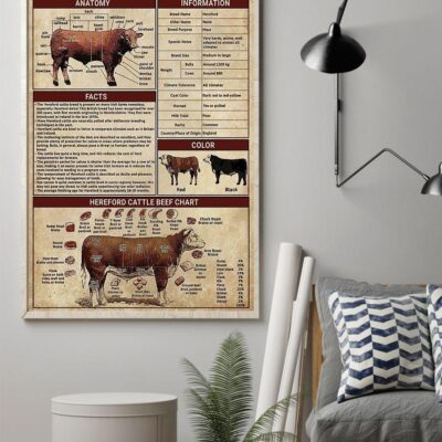 Cow Hereford Cattle Knowledge Vertical Poster Canvas- Wall Decor Visual Art