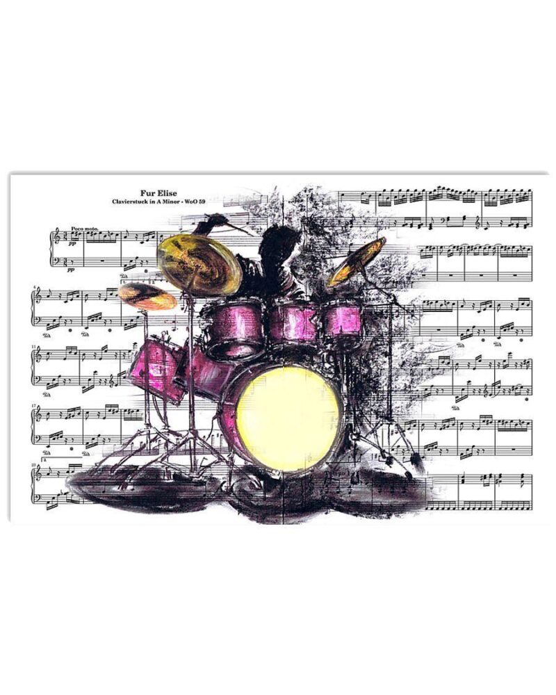 Drummer Playing Drums Music Sheet Art Horizontal Poster Canvas- Wall Decor Visual Art