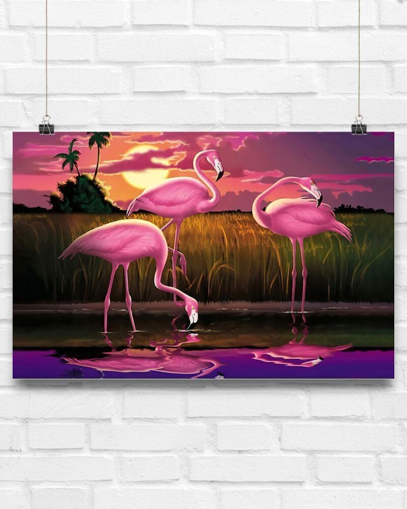 Flamingo Sunset Horizontal Poster Canvas - Wall Decor Visual Art