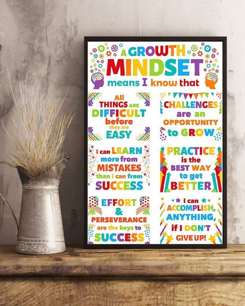 Growth Mindset Colorful Teacher Vertical Poster Canvas - Wall Decor Visual Art