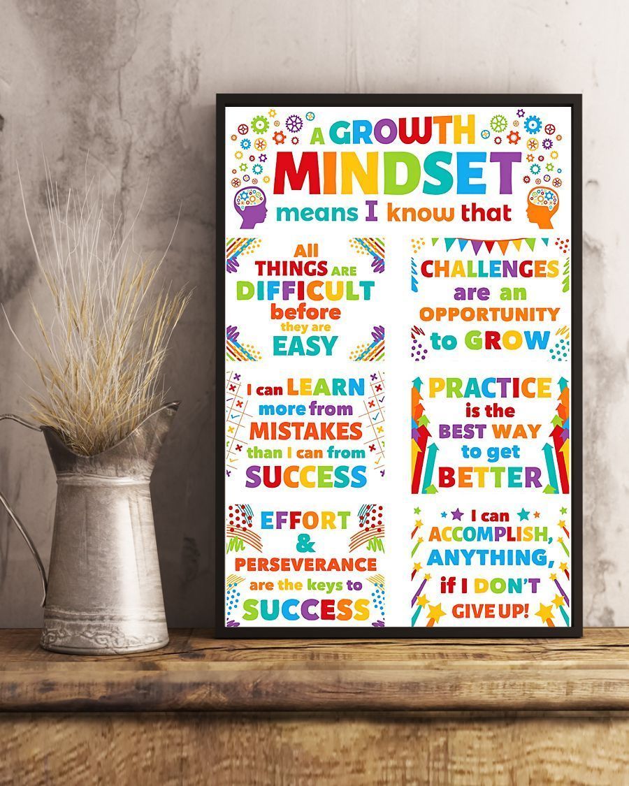 Growth Mindset Colorful Teacher Vertical Poster Canvas – Wall Decor ...