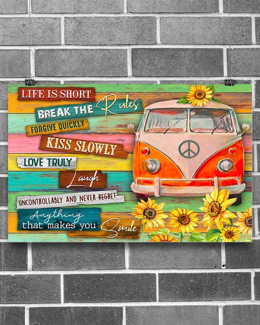 Hippie – Life Is Short Break The Rules Horizontal Poster Canvas – Wall ...