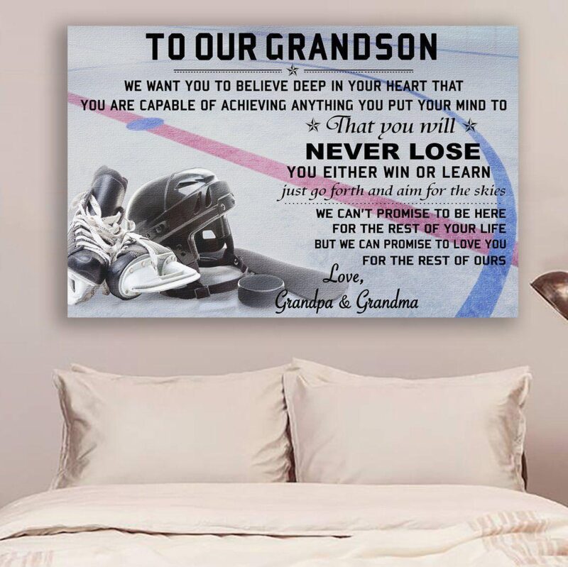 Hockey Poster Canvas to our grandson never lose QH wall decor visual art