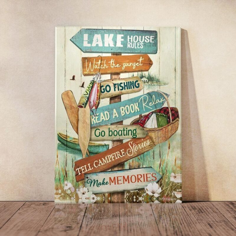 Lake House Rules Poster CanvasWall Art - Wall Decor