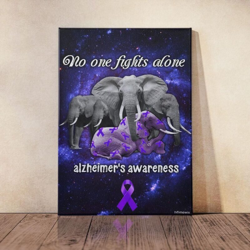 No One Fights Alone AlzheimerS Awareness Poster Canvas Wall Art - Wall Decor