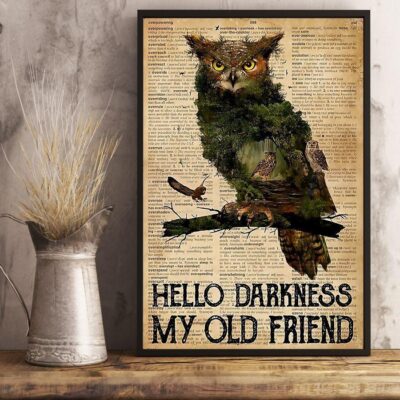 Owl Hello My Darkness My Old Friend Vertical Poster Canvas Wall Decor Visual Art 2