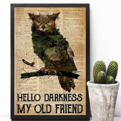 Owl Hello My Darkness My Old Friend Vertical Poster Canvas Wall Decor Visual Art 3