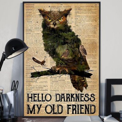 Owl Hello My Darkness My Old Friend Vertical Poster Canvas- Wall Decor Visual Art