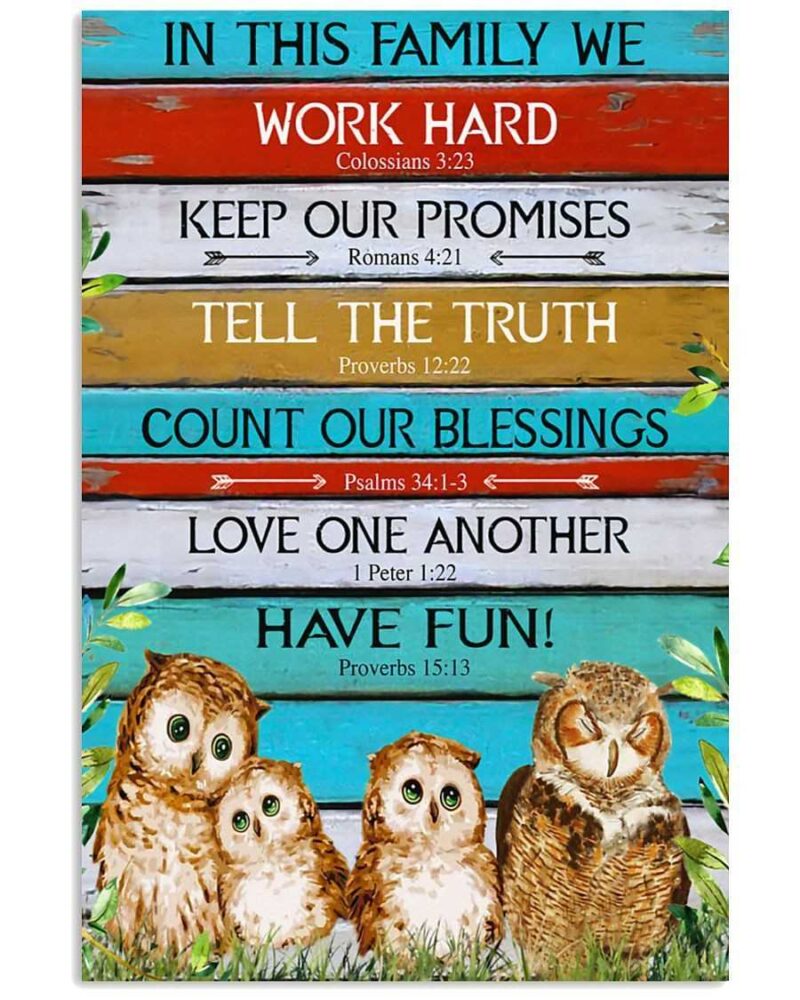 Owl In This Family We Work Hard Vertical Poster Canvas Wall Decor Visual Art 1