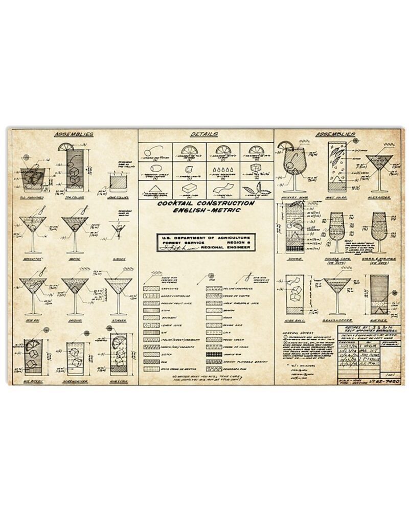 Professions Poster Bartender Cocktail Construction Horizontal Poster Canvas Wall Decor Visual Art 1