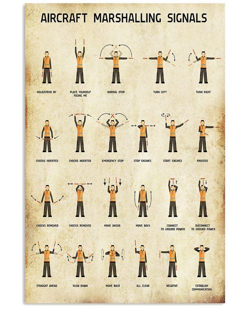 Professions Poster Pilot Aircraft Marshalling Signals Vertical Poster Canvas Wall Decor Visual Art 1