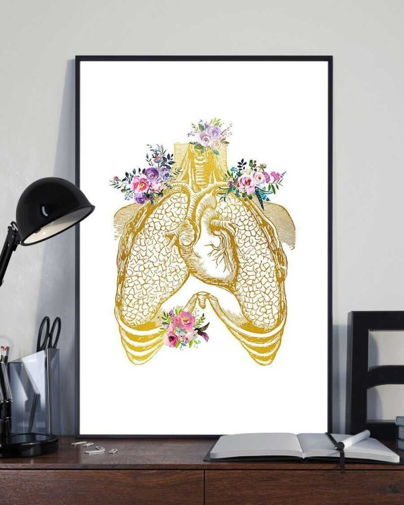 Rt Floral Human Heart And Lungs Vertical Poster Canvas - Wall Decor Visual Art