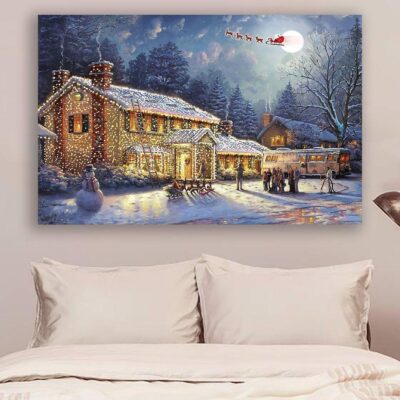 Santa Claus Flying In The Sky - Christmas Poster Canvas- Wall Decor Visual Art