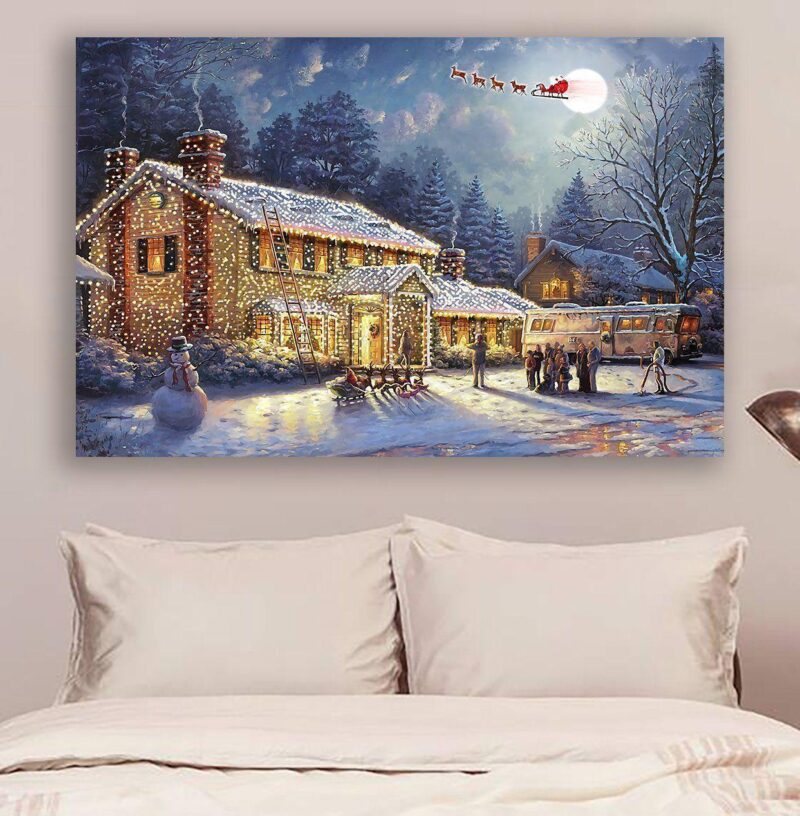 Santa Claus Flying In The Sky - Christmas Poster Canvas- Wall Decor Visual Art