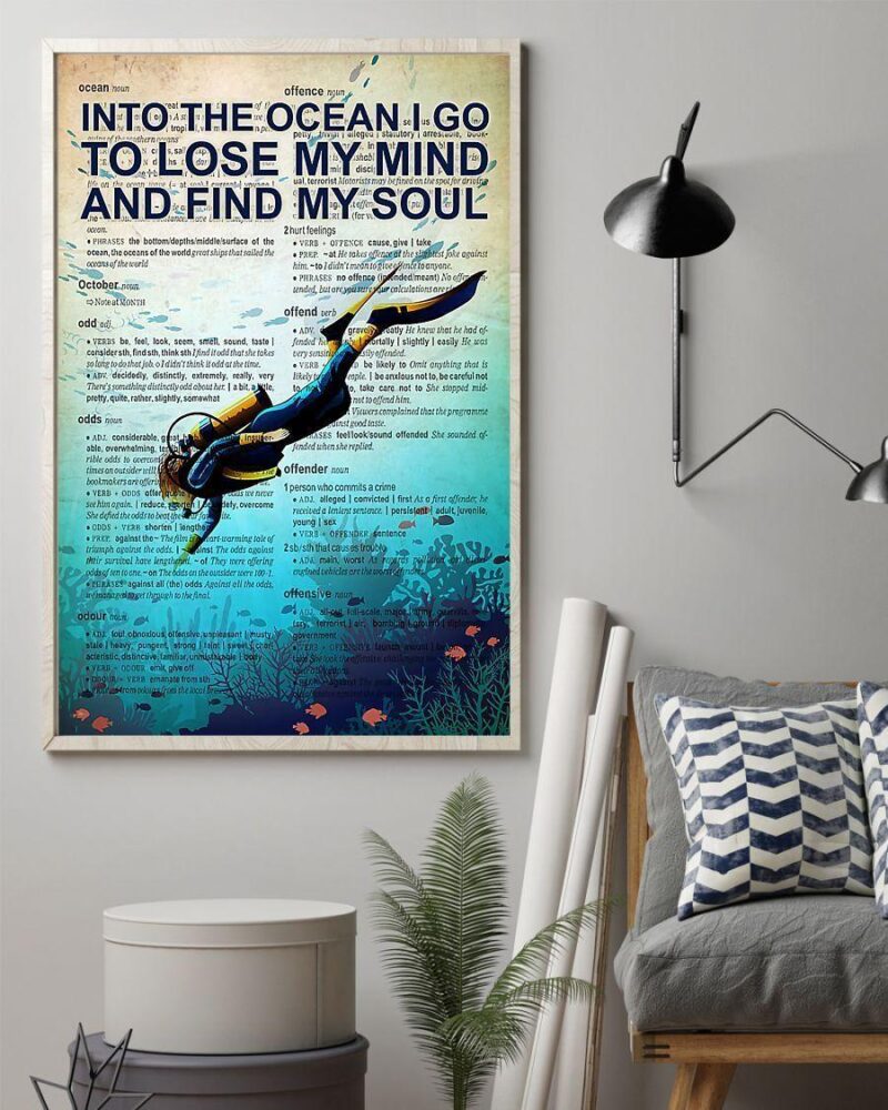 Scuba Diver Into The Ocean I Go To Find My Soul Vertical Poster Canvas- Wall Decor Visual Art