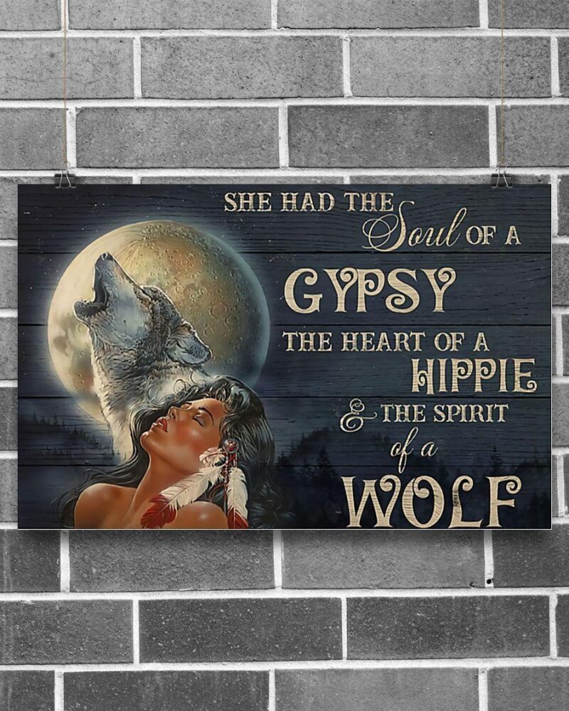 Spirit Of Wolf Native American Girl Horizontal Poster Canvas - Wall Decor Visual Art