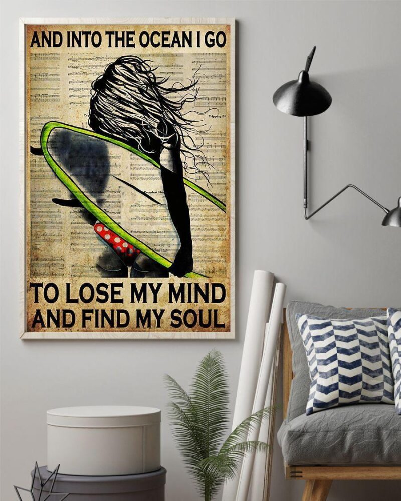 Surfing And Into The Ocean I Go To Find My Soul Vertical Poster Canvas- Wall Decor Visual Art