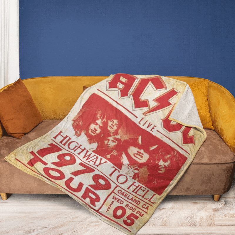 ACDC Rock Band Live Highway To Hell 1979 Tour Christmas Gifts LoverACDC Rock Band Gift For Fan Comfy Sofa Throw Blanket Gift 2