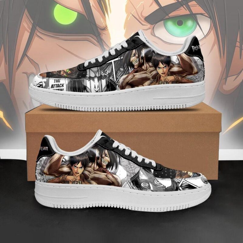 AOT Titan Eren Sneakers Attack On Titan Anime Manga Shoes Air Force 1 Sneakers