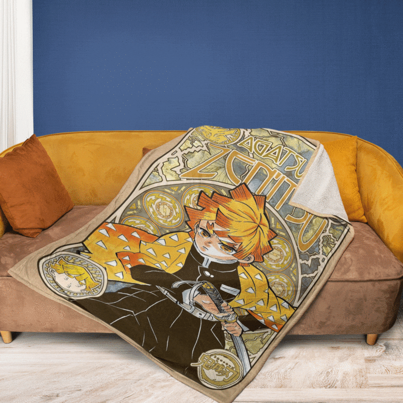 Agatsuma Zenitsu Kimetsu no Yaiba Anime A123 Gifts LoverAgatsuma Zenitsu Gift For Fan Comfy Sofa Throw Blanket Gift 2