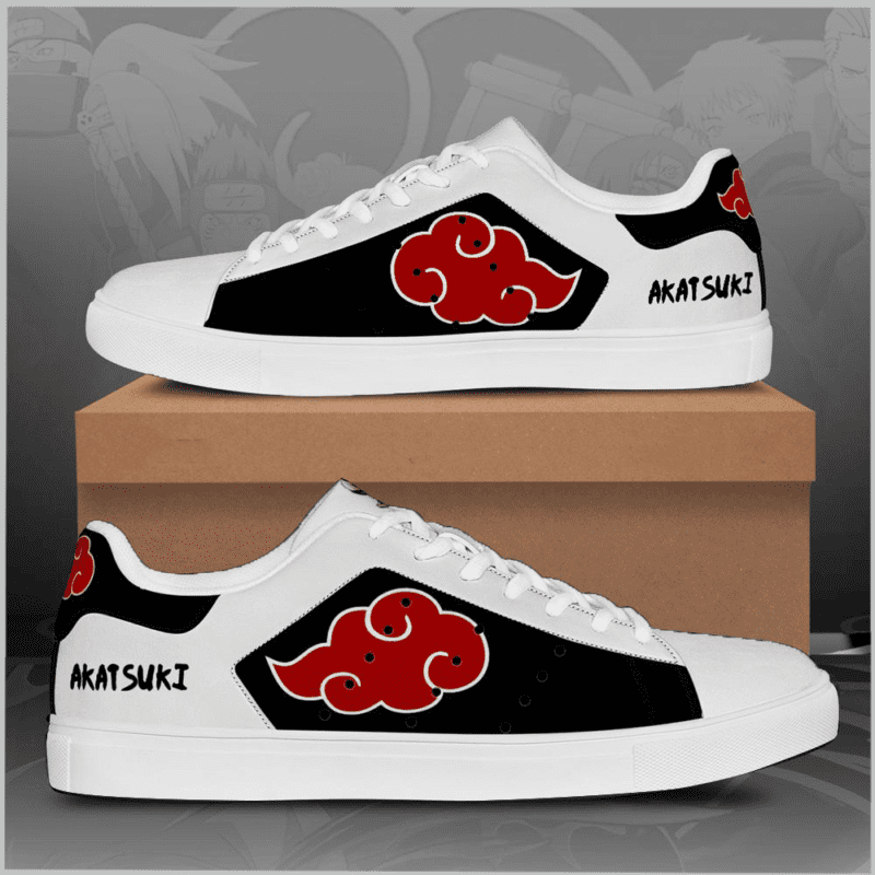 Akatsuki Cloud Naruto Low Top Leather Skate Shoes