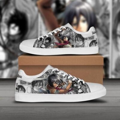 Aot Mikasa Ackerman Attack On Titan Low Top Leather Skate Shoes