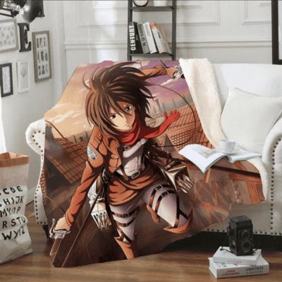 Attack On Titan Mikasa Ackerman Fleece Blanket, Anime Gift Lover Comfy Sofa Throw Blanket