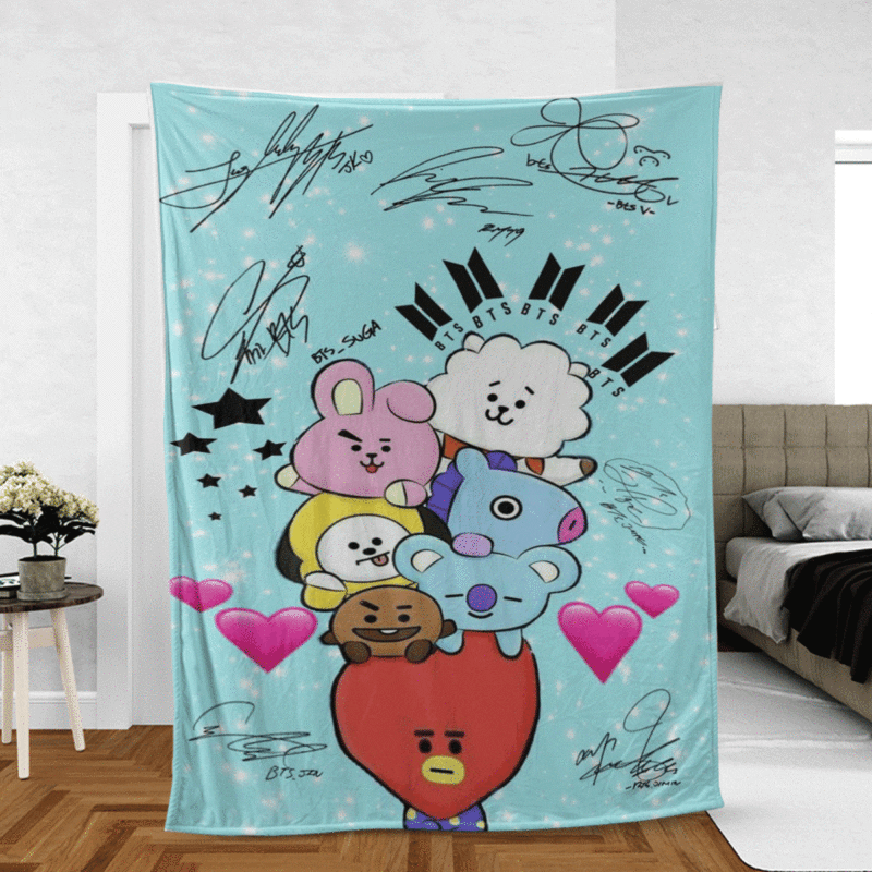 BTS BT21 Bangtan Army Fan Art Cartoon So Cute Signature Ver23 Gift Fan Comfy Sofa Throw Blanket Gift