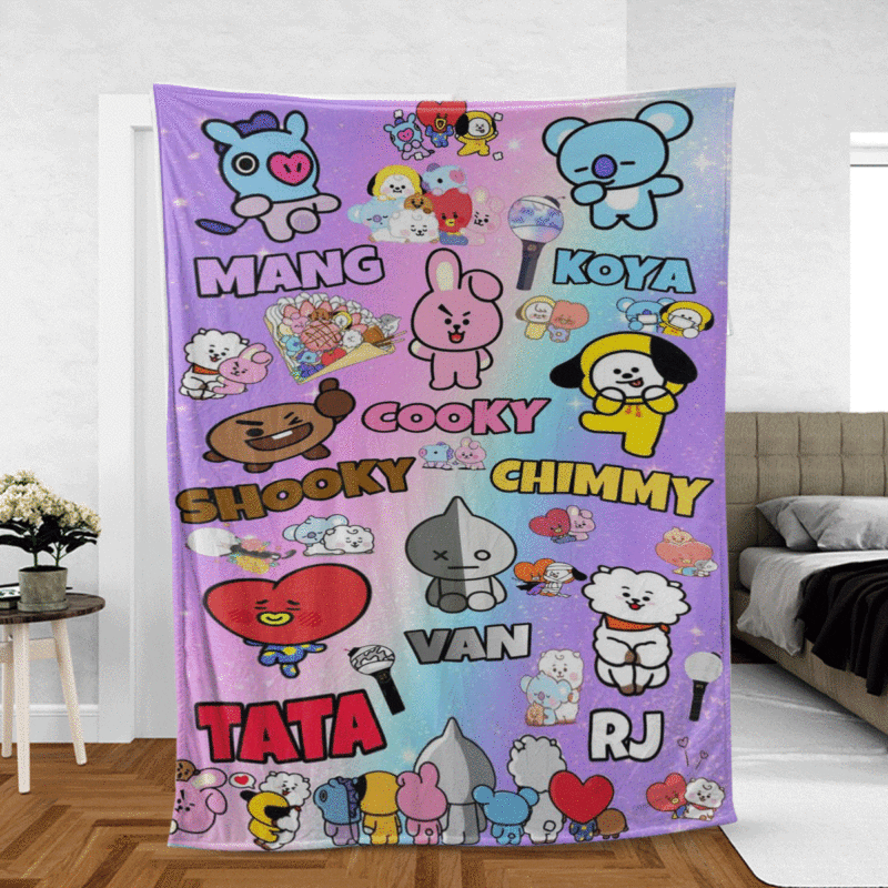 BTS BT21 Bangtan Army Fan Art Cartoon So Cute Ver22 Gift Fan Comfy Sofa Throw Blanket Gift