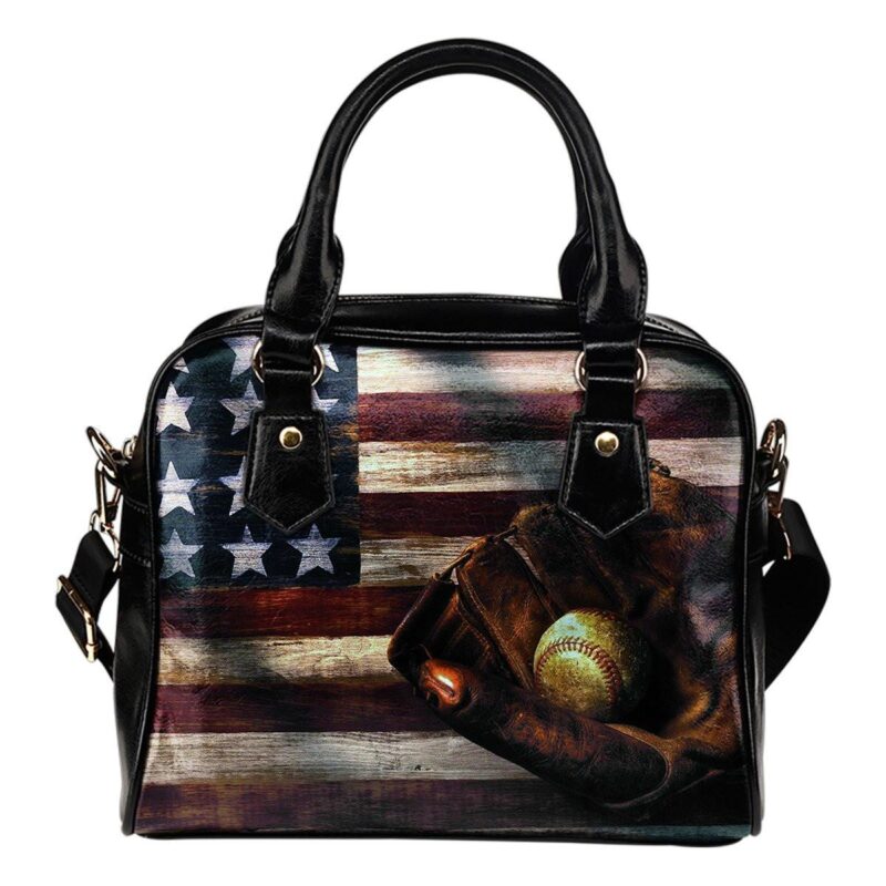 Baseball American Flag Lady Leather Shoulder Hand Bag SB0057