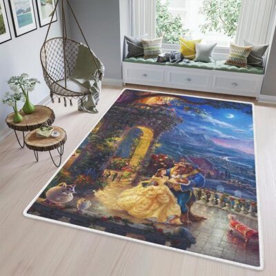 Beauty And The Beast Disney Cartoon Gift Lover Area Rug Living Room,Beauty And The Beast Gift For Fan Rug Floor Decor