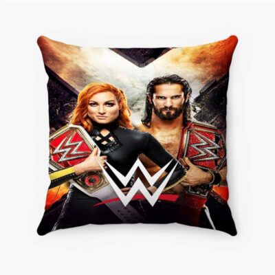 Becky Lynch Seth Rollins Wwe Custom Pillow Case Spun Polyester Suede Square Pillow Cover