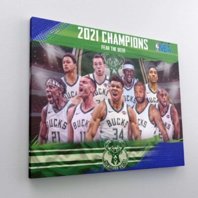 Canvas Print Milwaukee Bucks NBA Champions 2021 Basketball Team Fear The Deer Antetokounmpo Khris Middleton Pj Tucker Brook Lopez Wall Decor 1