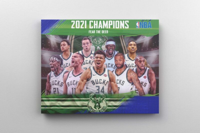 Canvas Print Milwaukee Bucks NBA Champions 2021 Basketball Team Fear The Deer Antetokounmpo Khris Middleton Pj Tucker Brook Lopez Wall Decor