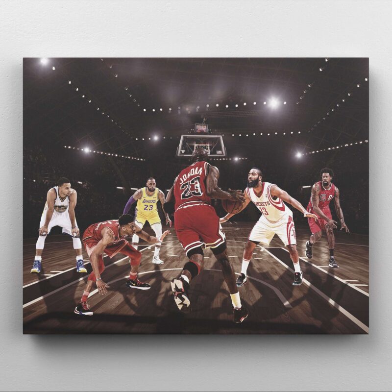 Canvas Prints Michael Jordan Vs Giannis Antetokounmpo King James Harden Steph Curry NBA Players Basketball Mom Wall Decor Boys Room