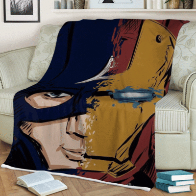 Captain America Iron Man Marvel Comics Christmas Gift,Captain America Iron Man Gift For Fan Comfy Sofa Throw Blanket Gift