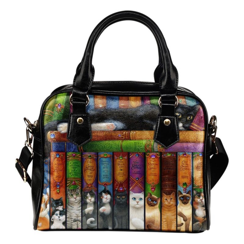 Cat's Bookshelf Lady Leather Shoulder Hand Bag SB0052