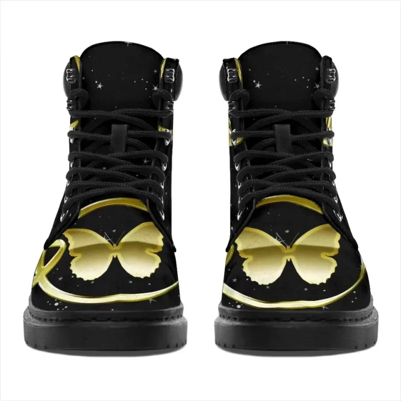 Childhood Cancer Awareness Boots Ribbon Butterfly Shoes Working Boots Leather Boots Timber Motorcycle Boots 2