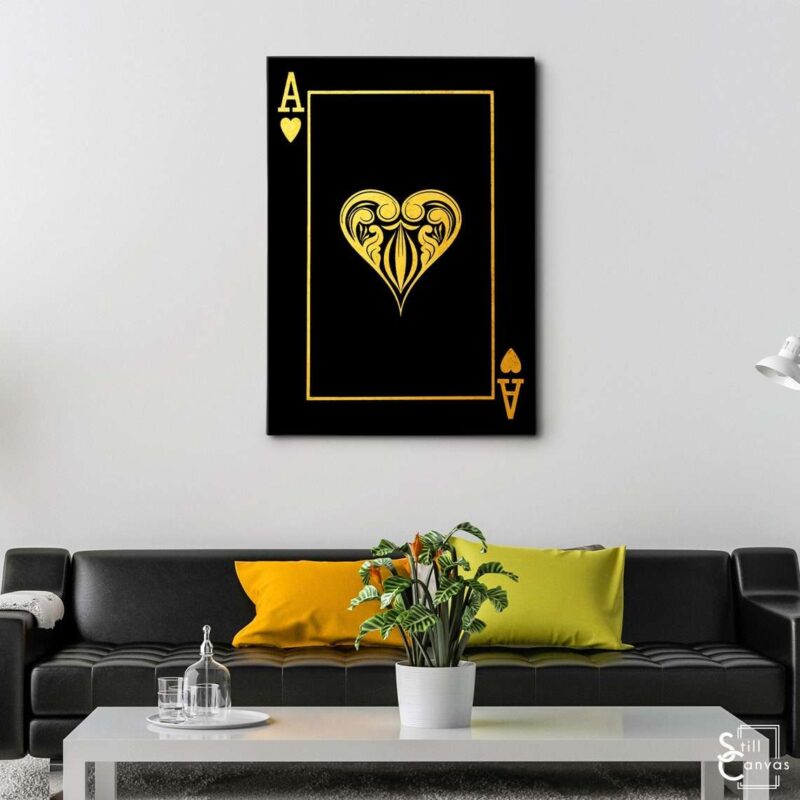 Creative Canvas Art - Ace Playing Cards Black & Gold Texture Wall Art Framed Canvas Poster Print