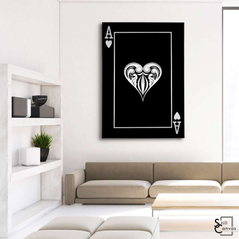 Creative Canvas Art - Ace Playing Cards Black & Silver Texture Fashion Framed Canvas Wall Art Poster Print