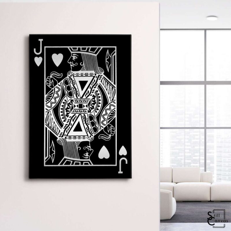 Creative Canvas Art - Jack Playing Cards Black & Silver Texture Fashion Wall Art Framed Canvas Poster Print