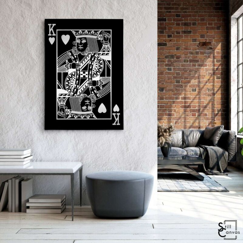 Creative Canvas Art - King Playing Cards Black & Silver Texture Fashion Wall Art Framed Canvas Poster Print