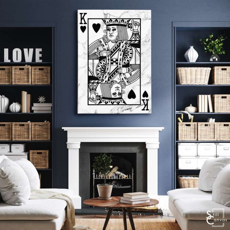 Creative Canvas Art - King Playing Cards White Marble Texture Fashion Wall Art Framed Canvas Poster Print