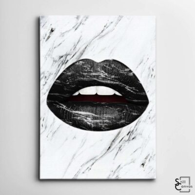 Creative Canvas Art Lips Design Black Marble Teeth Kiss Fashion Style Wall Art Framed Canvas Poster Print 2