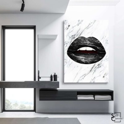 Creative Canvas Art Lips Design Black Marble Teeth Kiss Fashion Style Wall Art Framed Canvas Poster Print 3
