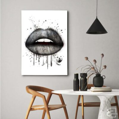 Creative Canvas Art Lips Design Black Paint Splatter Kiss Fashion Style Wall Art Framed Canvas Poster Print 3